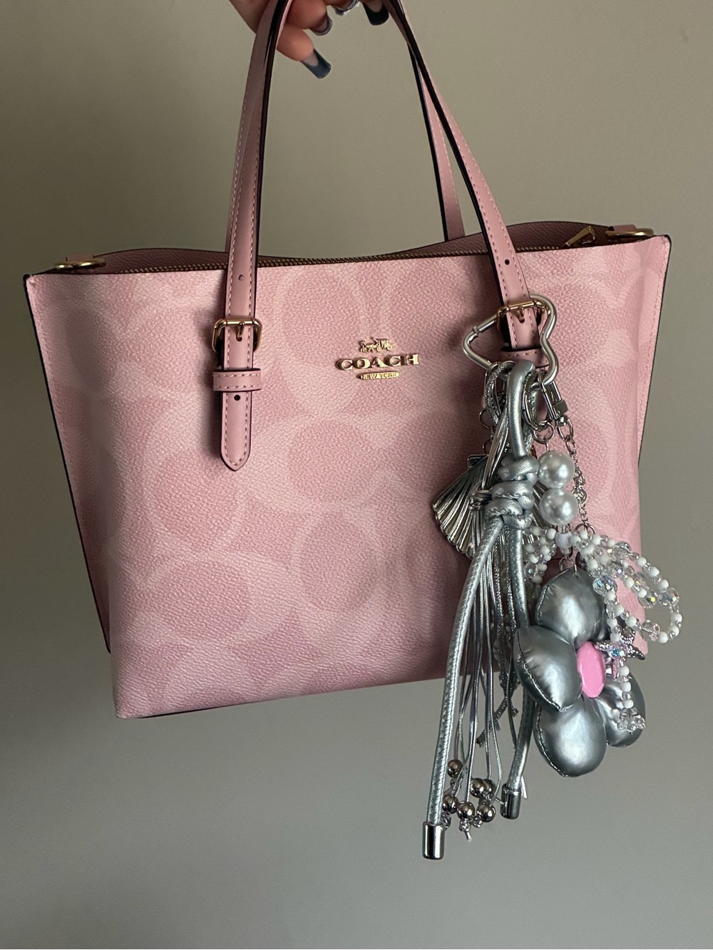 Silver Flower Charm Cluster Keychain Bag Charm